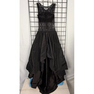BEBE Mesh Bodice Taffeta Skirt Hi-Lo Party Cocktail Dress Sz 2 Black Prom Party